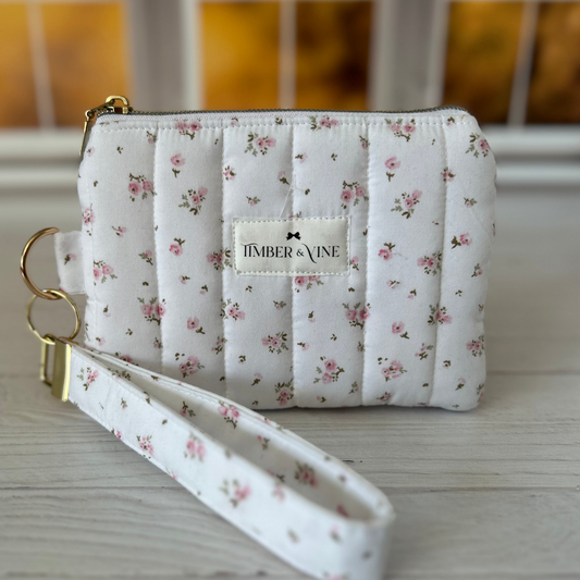 Wristlet Wallet & Keychain Sets - Mini Pink Roses