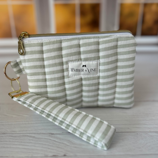 Wristlet Wallet & Keychain Sets - Sage Stripe