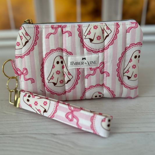 Wristlet Wallet & Keychain Sets - Pink Ghosts