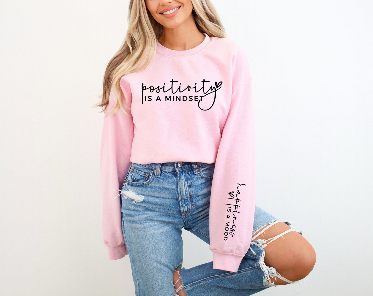 "Positivity is a Mindset, Happiness is a Mood" Crewneck Sweatshirt: Spread Joy with Every Wear