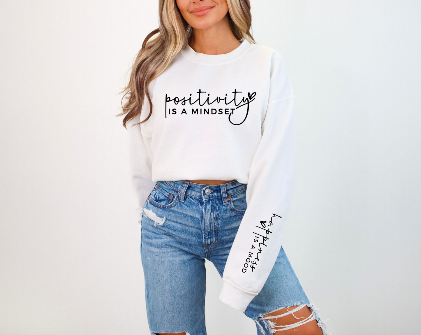 "Positivity is a Mindset, Happiness is a Mood" Crewneck Sweatshirt: Spread Joy with Every Wear