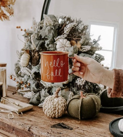 Hello Fall Burnt Orange Campfire Coffee Mug