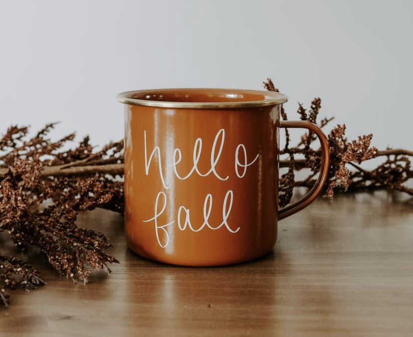 Hello Fall Burnt Orange Campfire Coffee Mug